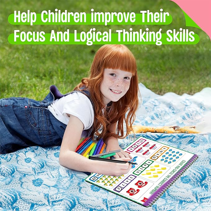 Alphabet & Numbers Handwriting Workbook, 30 Dry-Erase Activity Pages Letter and Number Tracing Practice for Preschool, Fun Mini Games Autism Busy Book for Kids, Toddlers, Educational Toy for Ages 3+