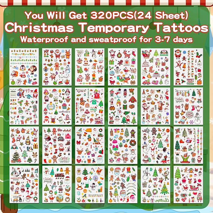 Christmas Party Favors for Kids, 120Pcs Water Coloring Books & 320Pcs Temporary Tattoos Bulk for Goodie Bags Stocking Stuffers Classroom Prizes Christmas Crafts Gifts for Kids Party Supplies