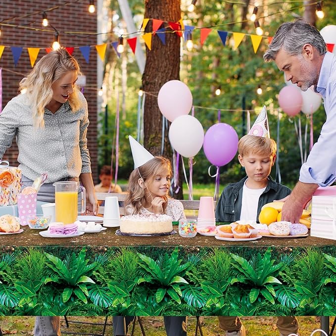 Kochorie 1 Roll 100 Ft x 54 Inch Forest Path Plastic Tablecloth Roll Safari Dinosaur Jungle Table Cover with Cutter Box for Birthday Baby Shower Party Supplies