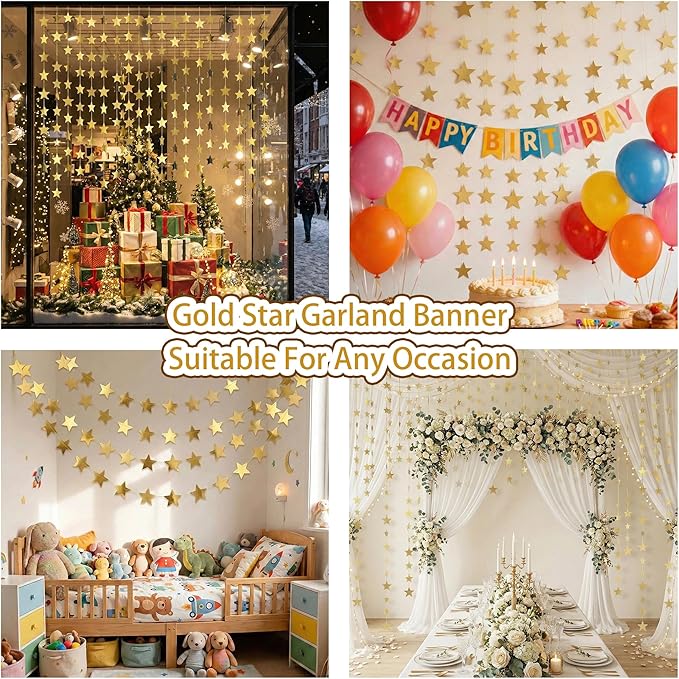Birthday Decorations - Glitter Star Garland Banner 2026 Party Decor | Star Streamers Hanging Banner Twinkle Backdrop for Graduation Decorations Classroom Wedding Holiday Supplies 130 Feet