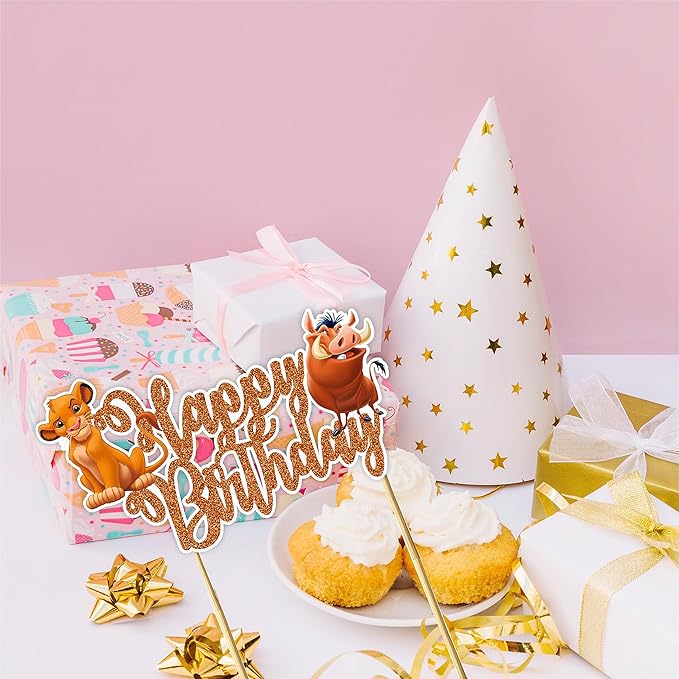 The Lion Kng Happy Birthday Cake Topper – Jungle Safari Theme Birthday Decoration – Fun and Colorful Cake Accessory for Adults – Perfect Party Supplies for Boys and Girls The Lion Kng Birthday Party