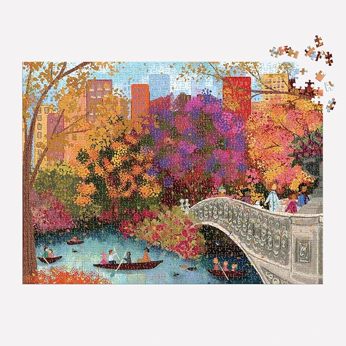 Galison Autumn On Bow Bridge – 1000 Piece Joy Laforme Jigsaw Puzzle Featuring Beautiful Artwork of Central Park Bow Bridge During Fall