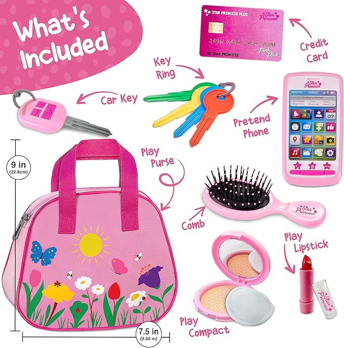 Play Purse for Toddlers - Toddler Girl Toys 2-3 Years Old with Accessories, Pretend Makeup, Keys, Smartphone, Toddler Toy Purse for Little Girls - Birthday Gift for Toddlers Girls 18 Months + - Pink