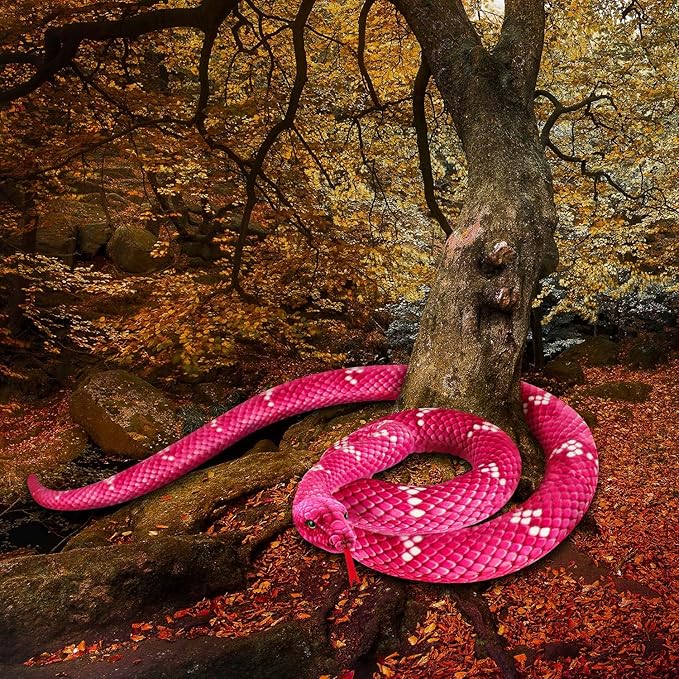 Snake Plush, Stuffed Snake Animal, 110 in Large Toy Snakes for Kids, Giant Stuffed Animals Snake, Lifelike Plush Snake for Birthday Present Party Prank Prop (Pink)