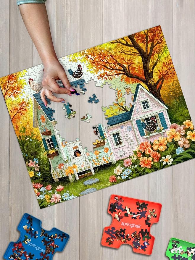 Springbok Hen House Hideaway 500 Piece Jigsaw Puzzle for Adults - Floral Chicken Coop - Unique Cut Pieces - Made in USA