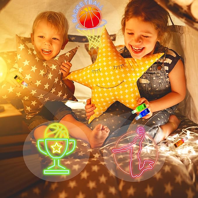 24PCS Basketball Party Favors-LED Finger Lights：Glow-in-the-Dark Light-Up Toys Bulk for Kids, Basketball Theme Birthday Party Decorations Supplies, Goodie Bags stuffers, Classroom Prizes, Fun Gifts