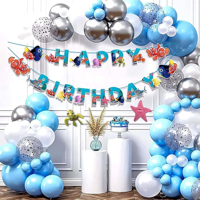 Findng Nmo Happy Birthday Banner – Colorful Underwater Theme Birthday Party Decoration – Durable, Reusable, and Easy to Hang Banner for Birthday Parties – Perfect Party Supplies for Boys and Girls