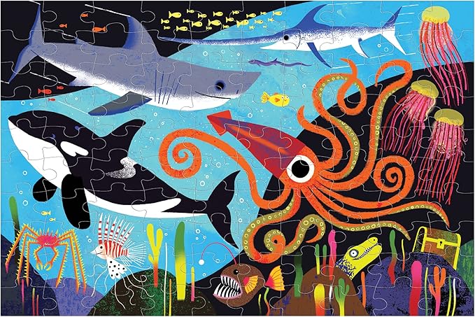 Mudpuppy’s Ocean Predators 100 Piece Glow in The Dark Puzzle, Includes 100 Glow in The Dark Pieces, Perfect for Ages 5+, Turn Out The Lights and Let The Completed Puzzle Glow!