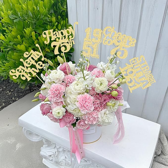 Gyufise 15Pcs Happy 75th Birthday Centerpiece Sticks Seventy Straight Outta 1951 Table Flower Centerpieces Sticks Decorations for Cheers to 75th Birthday Party Supplies Gold