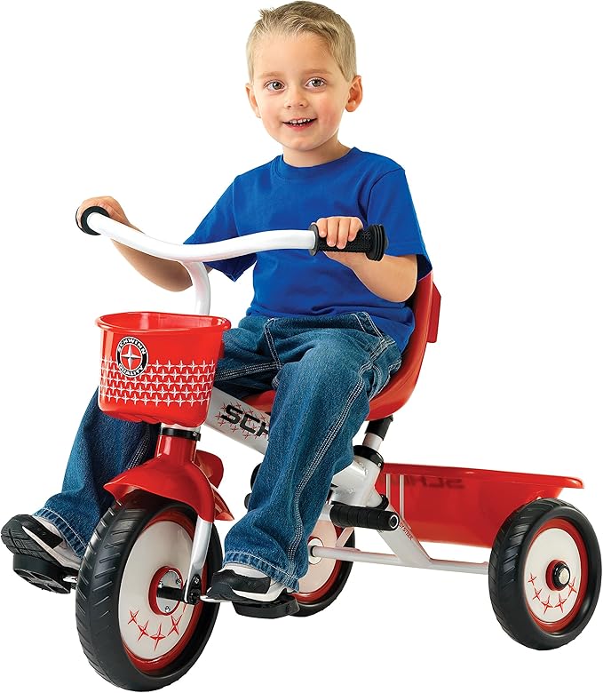 Schwinn Easy Steer Bike for Toddler, Kids Tricycle with Removable Push handle, Steel Trike Frame, Boys and Girls Ages 2-4 Year Old, Red/White, 8"