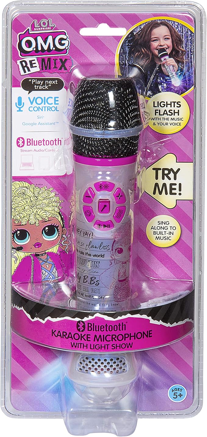 LOL Surprise Remix OMG Bluetooth Karaoke Microphone with LED Disco Party Lights, Portable Bluetooth Speaker Compatible with Apple Samsung Siri and Google Assistant, Karaoke Machine for Kids