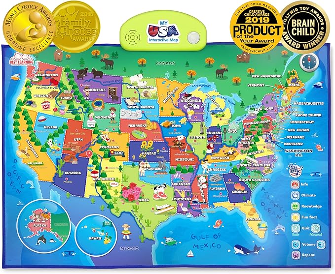 BEST LEARNING i-Poster My USA – Interactive Talking United States Map for Kids Ages 5-12 to Learn States, Capitals & Fun Facts