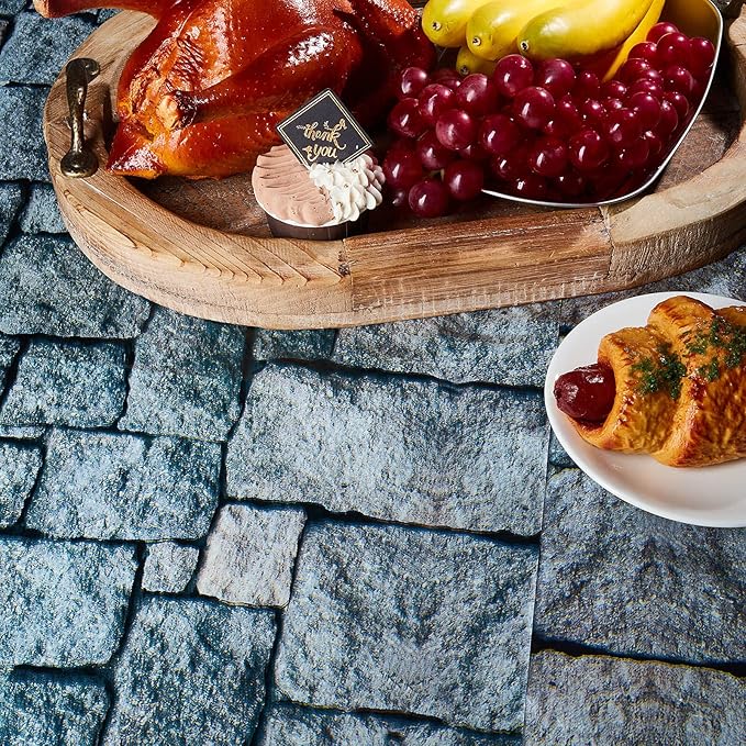 Cobblestone Tablecloth Stone Printed Table Cover Medieval Table Decoration Plastic Tablecloth Stone Brick Tablecovers for Medieval Castle Knight Themed Party, 4.3 x 7.2 Feet(Medieval Style, 5 Pcs)