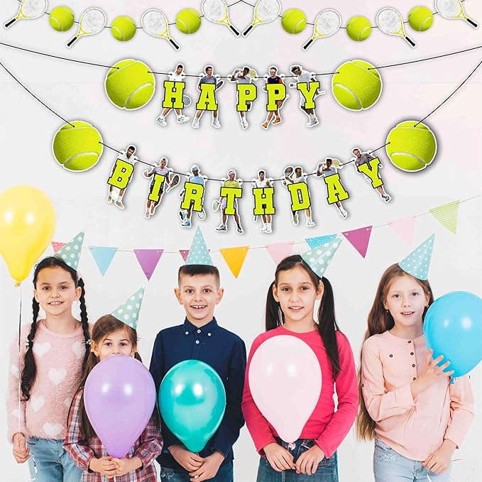 Tennis Theme Birthday Party Supplies - Decoration Set for Sports Celebration, Tennis Party Décor Kit with Banner, Cake Topper, Cupcake Toppers and Table Decorations for Home and Event Setup