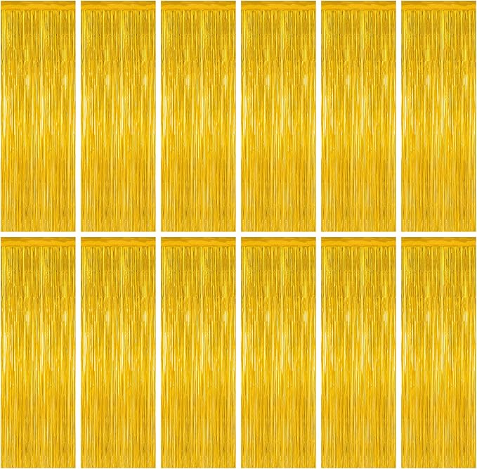 12 Pack 2026 Graduation Decorations, 3.28 FT x 7.05 FT Gold Backdrop Curtains, Metallic Class of 2026 Backdrop Fringe Curtains Foil Streamer, Gold Grad Decorations 2026 Party Supplies