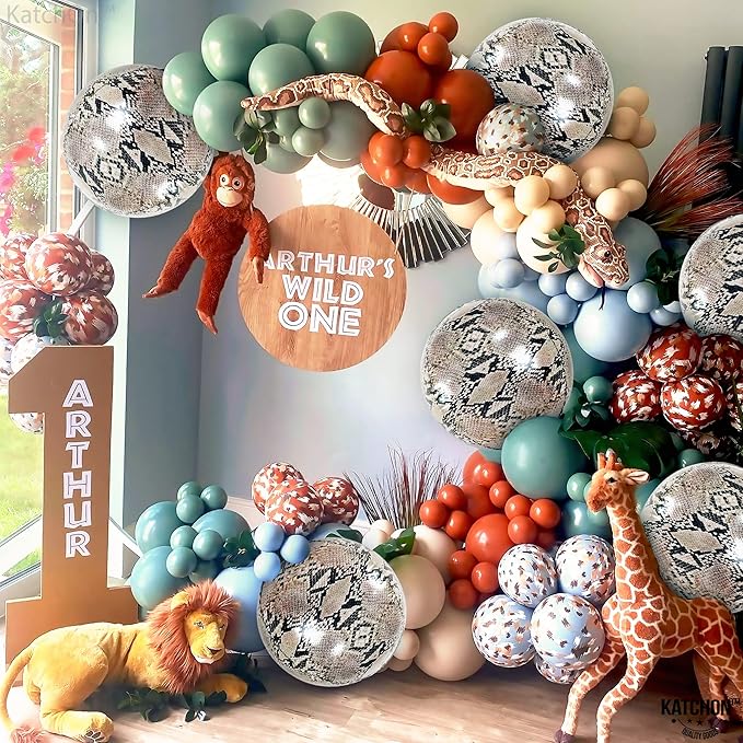 KatchOn, Snake Balloons for Jungle Party Decorations - Big 22 Inch, Pack of 6 | 4D Round Snake Print Balloons for Snake Party Decorations | Reptile Theme Animal Birthday Party Decor, Safari Decoration