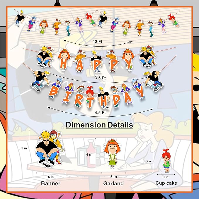 Johny Brvo Theme - Party Decorations, Retro Cartoon Inspired Birthday Decor, Funny Character Theme Party Supplies, Cake Topper & Cupcake Decoration Set, Bold Celebration Dessert Table Decor