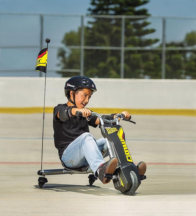 Razor Power Rider 360 9 MPH Drifting Trike Ride-On Electric Powered Tricycle, Black, Yellow