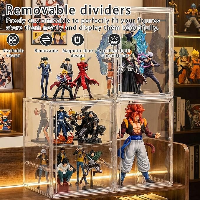 Clear Acrylic Display Case for Figures, 4 Layer Adjustable Acrylic Boxes for Display, Stackable Display Boxes for Collectibles, Action Figure Display Case for Shoe, Bread, Cosmetic, Handbag, 2 Pack