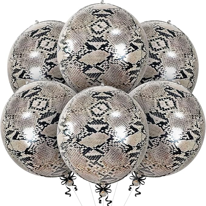 KatchOn, Snake Balloons for Jungle Party Decorations - Big 22 Inch, Pack of 6 | 4D Round Snake Print Balloons for Snake Party Decorations | Reptile Theme Animal Birthday Party Decor, Safari Decoration