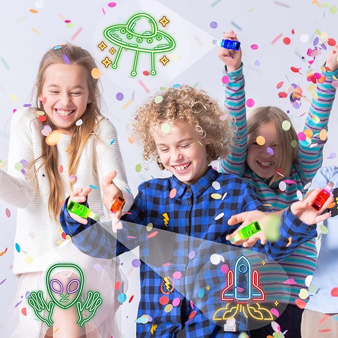 24PCS Space themed Party Favors-LED Finger Lights：Glow-in-the-Dark Light-Up Toys Bulk for Kids Boys Girls,Outer Space Party Decorations Supplies, Party Goodie Bags, Classroom Prizes, Fun Gifts