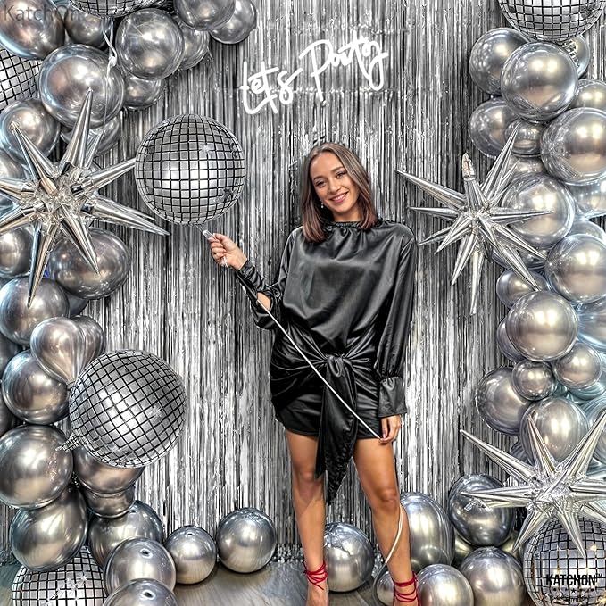 KatchOn, Silver Foil Fringe Curtain - Pack of 2 | Streamers Backdrop for Disco Birthday Decorations | Silver Fringe Backdrop for Bachelorette Party Decorations, Anniversary | Disco Party Decoration