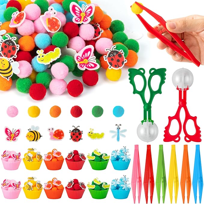 EZdhuawuse Spring Insects Sensory Bin Fillers - 321P Spring Bee Fine Motor Toys Counting Sorting for Easter Gift, Counting Toy with Felt Butterfly Pom Pom Cup Clip for Preschool Education Activities