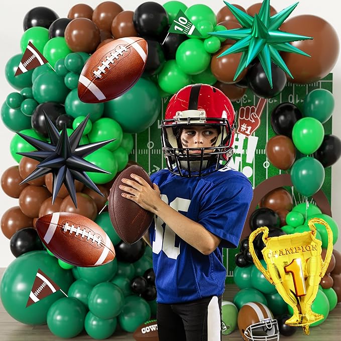 Football Balloon Arch Kit,Football balloons for Birthday Decorations,Green and Brown Balloons Big Football Foil Balloons Party Supplies for boys