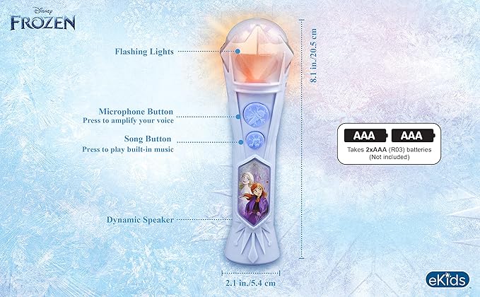eKids Frozen Sing Along Microphone Toy For Kids With Built-In Music And Flashing Lights, Designed For Fans Of Frozen Toys