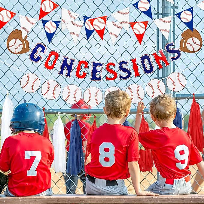 Baseball Party Decorations Baseball Concessions Banner Triangle Bunting Pennant Flag Decor with Tassel Garland for Baseballs Sports Themed Birthday Party Supplies