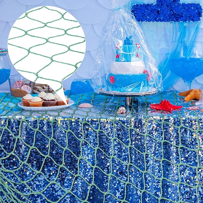 Shappy 2 Pcs Fish Net Decorative 80 x 40 Inch, Wall Hanging Fishnet for Mermaid, Pirate, Nautical, Under the Sea Party Decoration Ocean Themed Hawaii Beach Birthday Halloween Party Supplies(Aqua)
