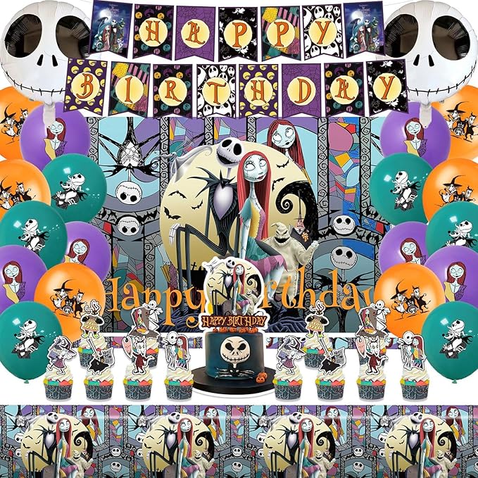 Birthday Party Decorations, Magical Wizard Pirate Halloween Horror Night Themed Party Supplies - Happy Birthday Banner, Balloons, Backdrop, Tablecloth, Cake Inserts Set-Gold