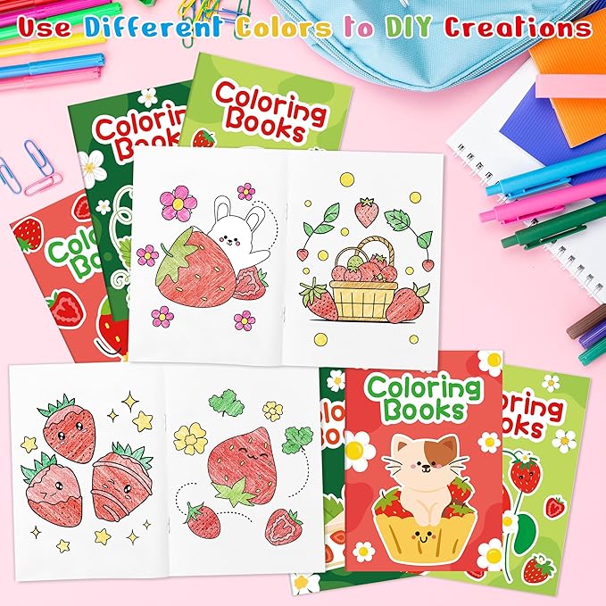 Strawberry Coloring Books for Kids - 24Pcs Bulk Strawberry Mini Coloring Booklet Fruit Theme DIY Art Drawing Book for Toddlers Summer Holiday Party Goodie Bags Stuffers School Classroom Favors