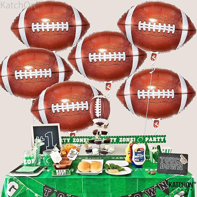 KatchOn, Football Balloons for Football Party Decorations - 18 Inch, Pack of 6 | Foil Touchdown Balloons for Birthday Party, Super Bowl Balloon, Tailgate Game Day Sport Themed Rugby Birthday Party