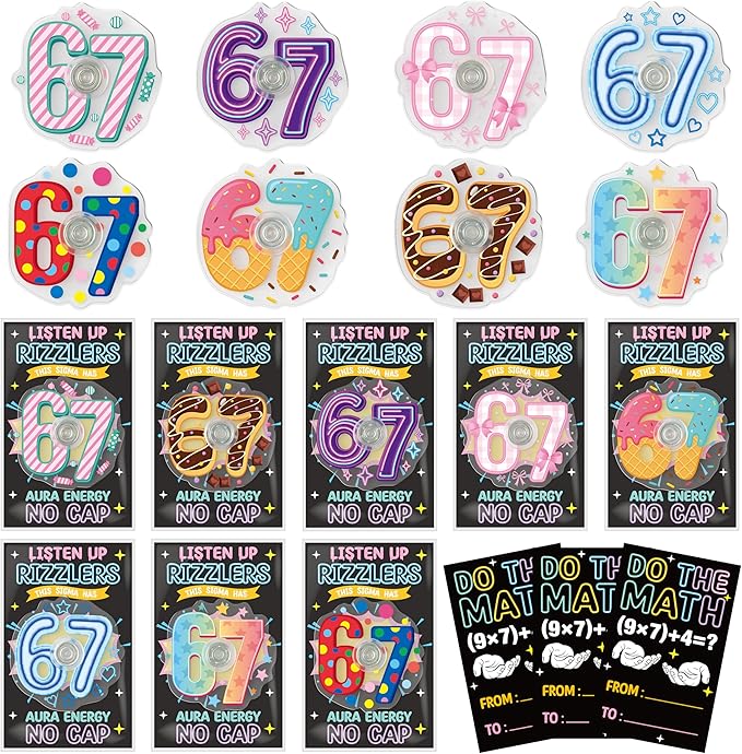 67 Fidget Spinner Party Favor - 24 Sets Spring Easter Gifts 6 7 Mini Colorful Fidget Spinner with Greeting Cards Anxiety Stress Relief Sensory Toy for Adult Office ADHD Birthday Goodie Bag
