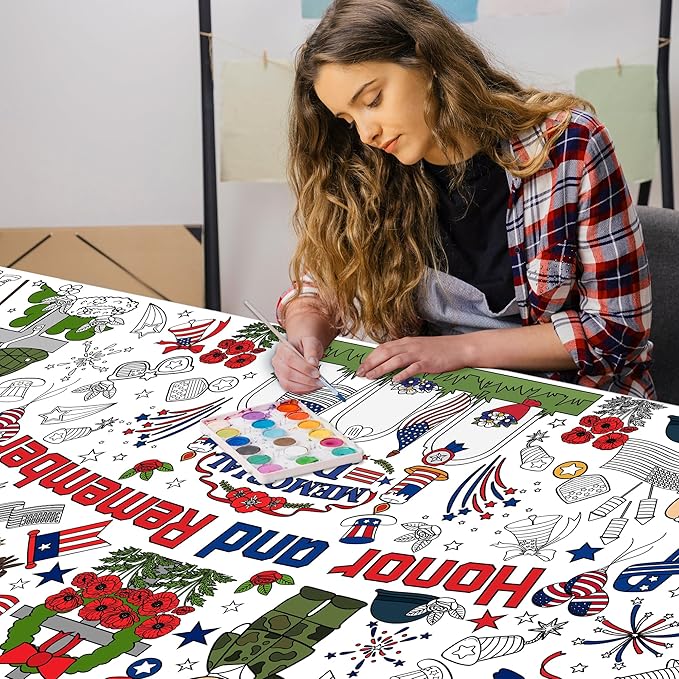 OHOME Memorial Day Giant Coloring Poster/Tablecloth - Memorial Day Decorations - 30 x 72 Inches Jumbo Coloring Banner Crafts Gifts Activities Accessories Decor Party Decorations
