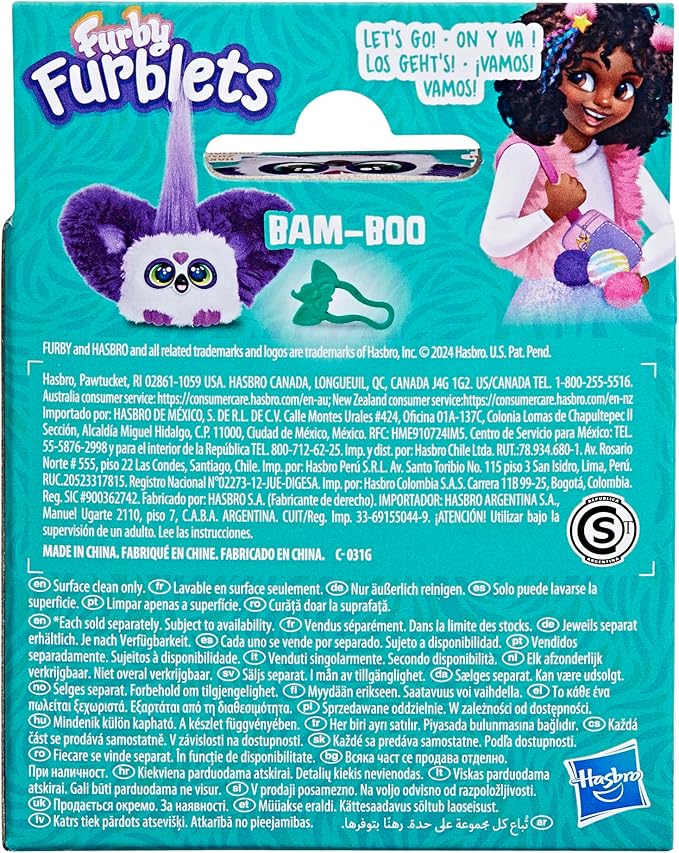 Furby Furblets Bam-Boo Mini Friend, Electronic Plush Toys for Girls & Boys, Panda, Black & White, Speaks Furbish & Plays Music, Series 5, Back to School Gifts, Ages 6+