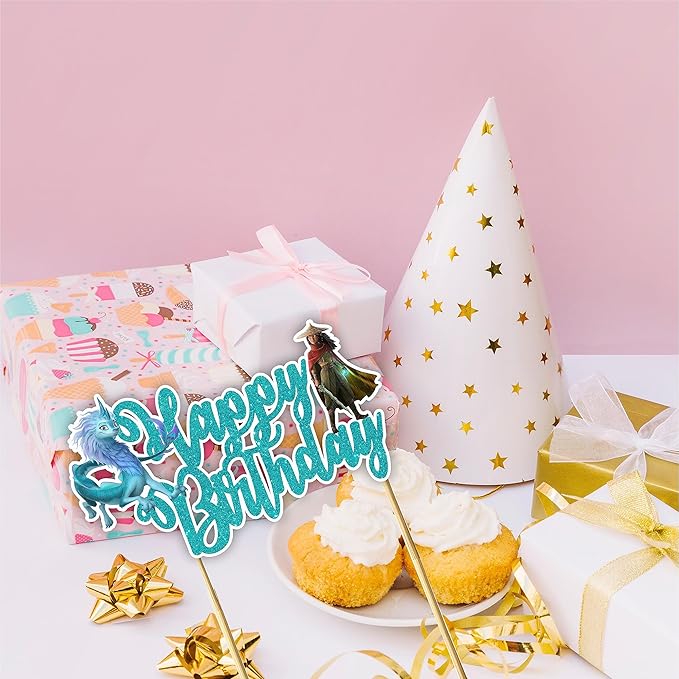 "Raya and the Last Dragn Happy Birthday Cake Topper – Princss Party Decoration – Fantasy-Themed Cake Decoration Featuring and Friends – Perfect for Birthday Parties & Celebrations"