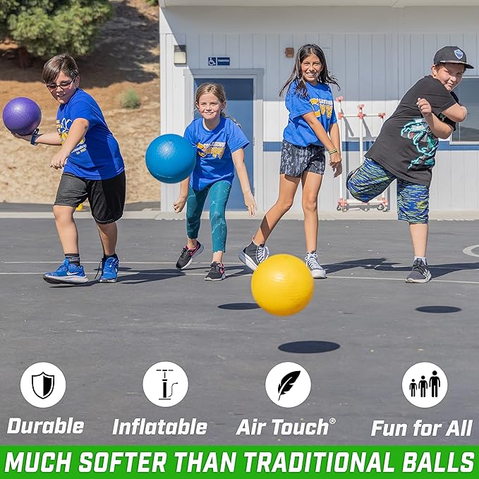 GoSports Inflatable Dodgeballs - Choose 5 Inch or 7 Inch No Sting Balls - Set of 6 Includes Ball Pump & Mesh Bag