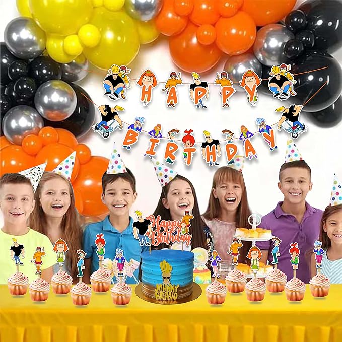 Johny Brvo Theme - Party Decorations, Retro Cartoon Inspired Birthday Decor, Funny Character Theme Party Supplies, Cake Topper & Cupcake Decoration Set, Bold Celebration Dessert Table Decor