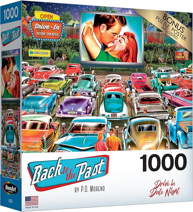 RoseArt - Back to The Past - Drive in Date Night - 1000 Piece Jigsaw Puzzle for Adults