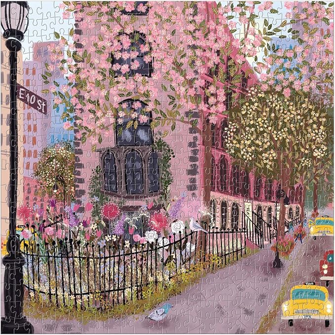 Blooming Streets 500 Piece Puzzle from Galison - Beautifully Illustrated Jigsaw Puzzle of a Local NYC Street, Fun & Challenging, Unique Gift Idea