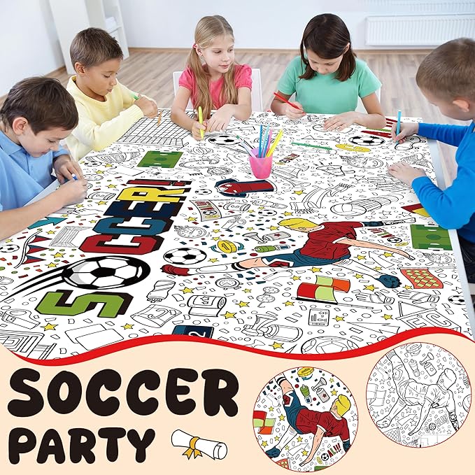 OHOME Soccer Giant Coloring Poster/Tablecloth - Soccer Themed Party Decorations - 30 x 72 Inches Jumbo Coloring Banner Kids Crafts Activities Decor Party Supplies