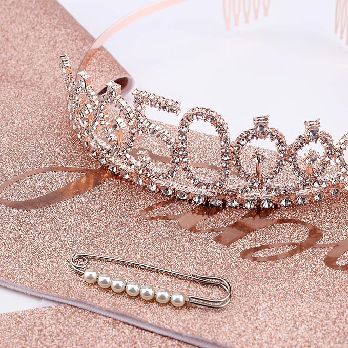 CIEHER 50th Birthday Crown + 50 & Fabulous Sash + Pearl Pin Set, 50th Birthday Gifts for Women Friends 50 Bday Decorations Women