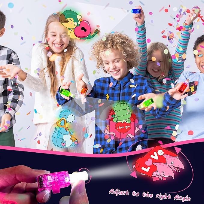 24 Pack Valentines Day Gift for Kids Boys Girls, Dinosaur LED Finger Lights with Cards, Glow in the Dark Toys, Classroom Exchange Prize, Goodie Bag Stuffers, Dino Valentine Party Favors