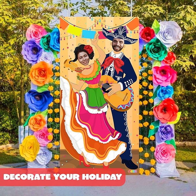 JOYIN Cinco de Mayo Fiesta Couple Photo Door Banner for Party Supplies, Mexican Photography Backdrop Decoration, Mexican Theme Photo Booth Background, Party or Festivals