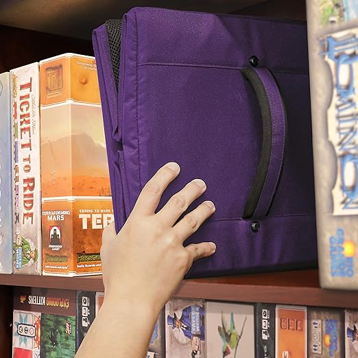 ENHANCE Board Game Shoulder Bag - Collector's Edition Board Game Storage with Shoulder Strap and Accessories Pockets for Dice, Cards, More - Reinforced Carrier Protects Tabletop Games (Dragon Purple)