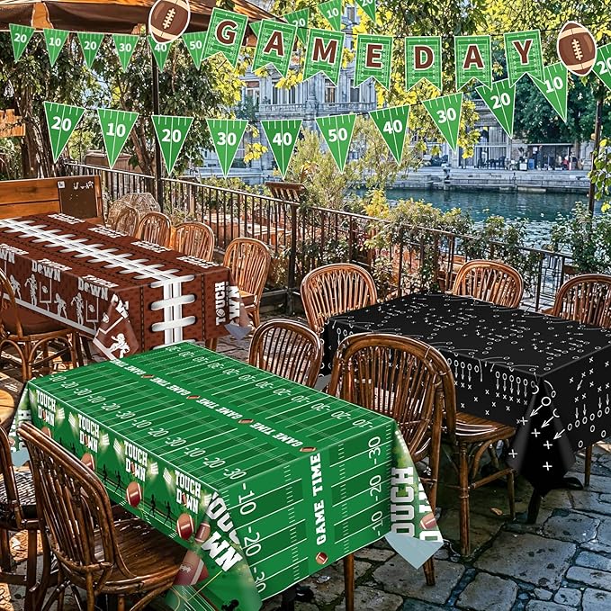 6 Pack Plastic Football Tablecloth, Superbowl Party Decorations 54 x 108 Inch Superbowl Tablecloth for Rectangle Tables Disposable Touchdown Table Cover for Football Theme Party Games Decor