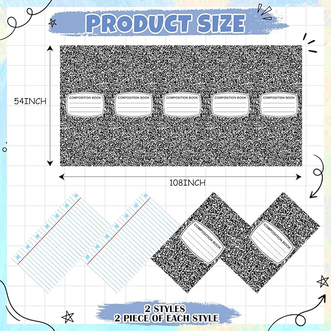 Frienda 4 Pcs Back to School Party Tablecloths 54 x 108 Inch Large Disposable Rectangular Notebook Eraser Tablecloth First Day of School Tablecloth for Kindergarten Party Supplies Table Decoration