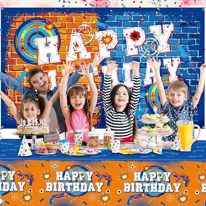 Irenare 62 Pcs Dart Battle Party Decorations - Happy Birthday Supplies with Gun Theme Banner, Tablecloth, Balloons for Kids